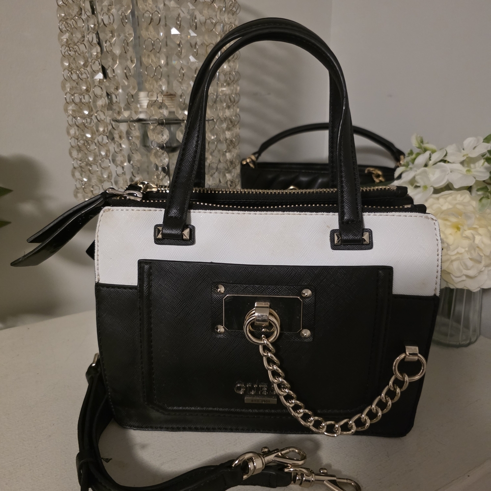 Guess Two-Tone Satchel with Chain Detail
